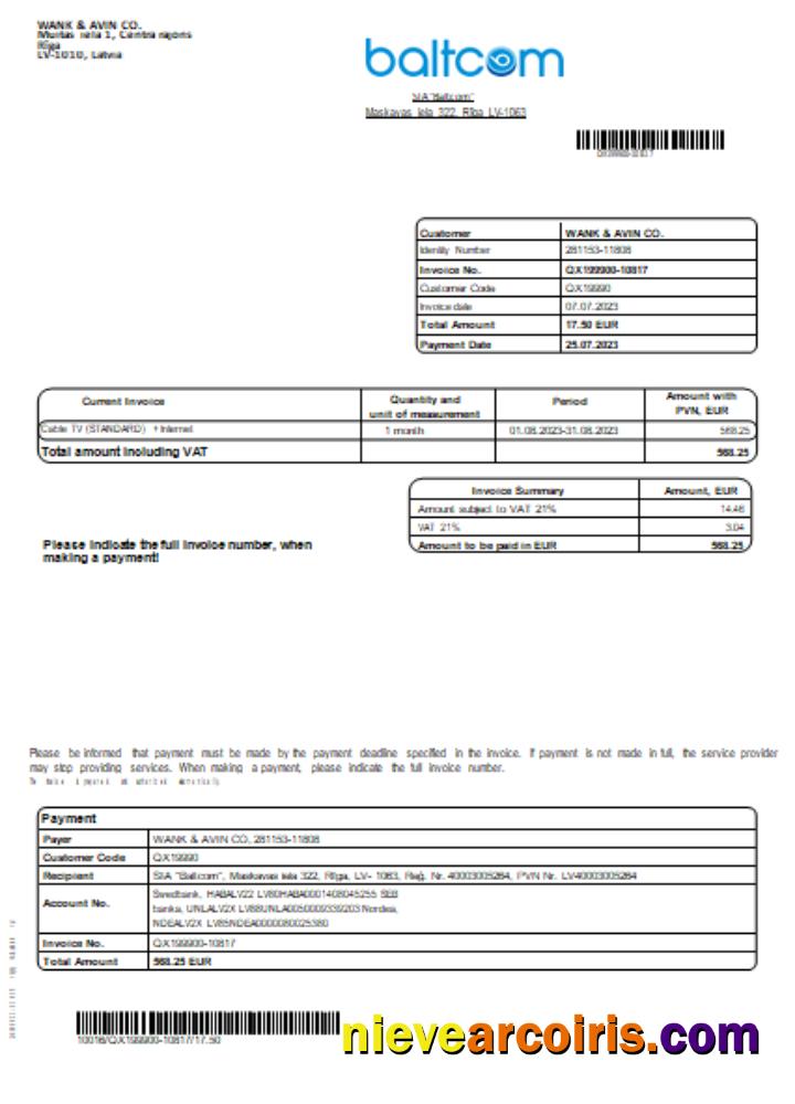 Baltcom telecommunications utility business bill